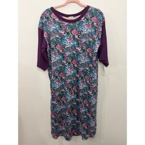 Vintage Nancy King Lingerie Floral Nightgown Purple Blue Short Sleeve NWT Small